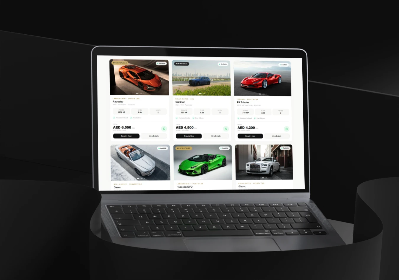 Mirage Motors Luxury Car Rental Website Design